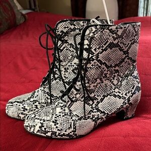 Almost Snakeskin Lace-Up Ankle Boots